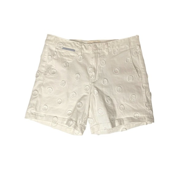 Anthropologie Chino Relaxed Fit White Polka Dot Textured Shorts Size 26 Petite - Picture 1 of 9